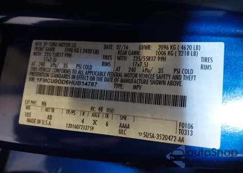 2017 Ford Escape Se from USA, damaged, VIN 1FMCU0GD6HUB14787